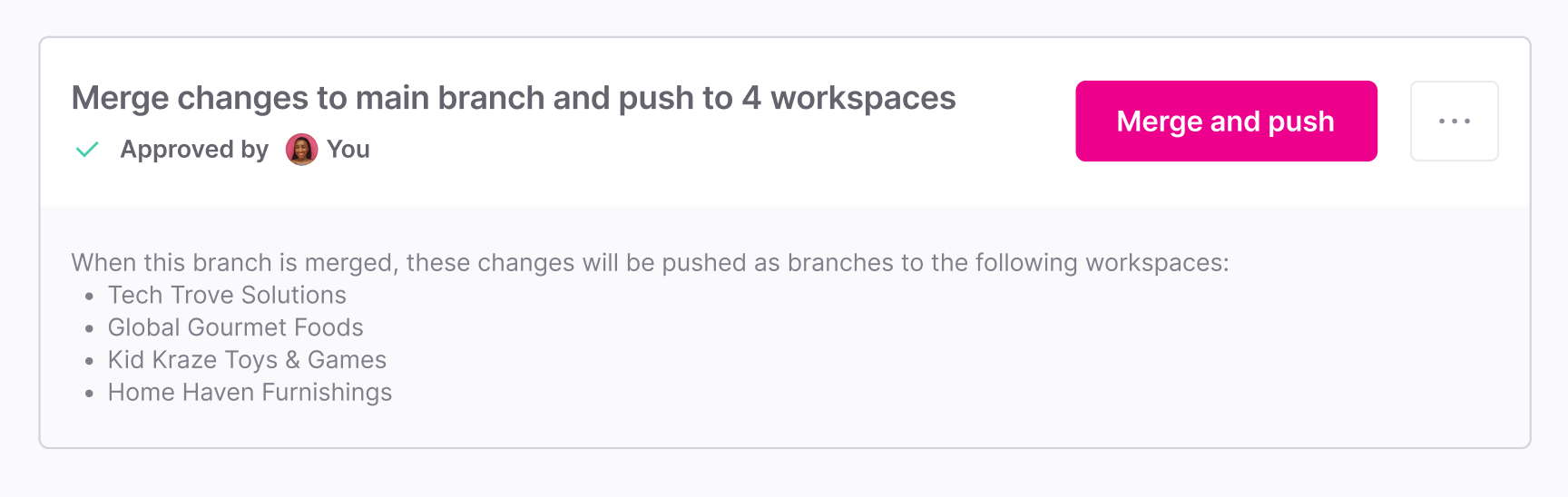 The branch merge button in the global workspace